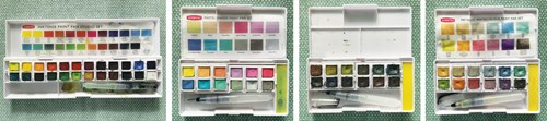 Inktense, Pastel Shades, Graphitint, and Metallic paint palette sets