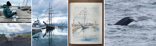 Ships at Husavik in photography and painting