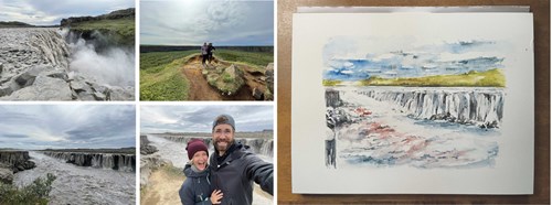 Dettifoss waterfalls in photography and painting