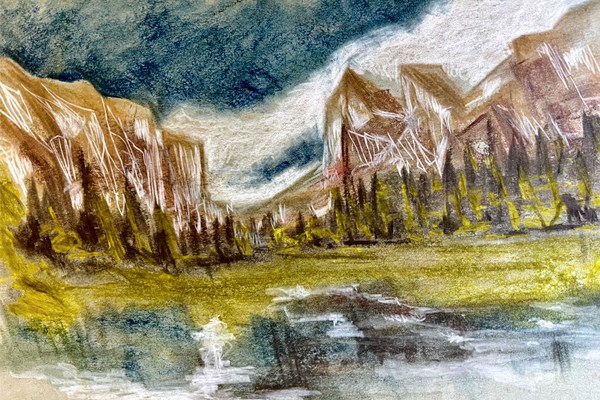 Landscape painting showcasing blending and layering